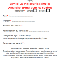 Inscription Championnat D'Allier Jeune 29-28 mai 2022 à Varennes sur Allier