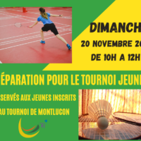 Inscriptions à la préparation au tournoi jeunes dimanche 20 novembre 2022