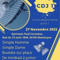 Inscriptions tournoi jeunes du dimanche 27 novembre 2022 a Montluçon .
