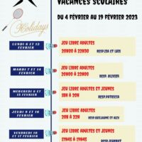 Horaires des créneaux pour les vacances de février 2023.