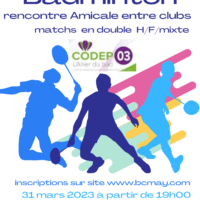 Inscriptions pour la soirée entre clubs du vendredi 31 mars 2023