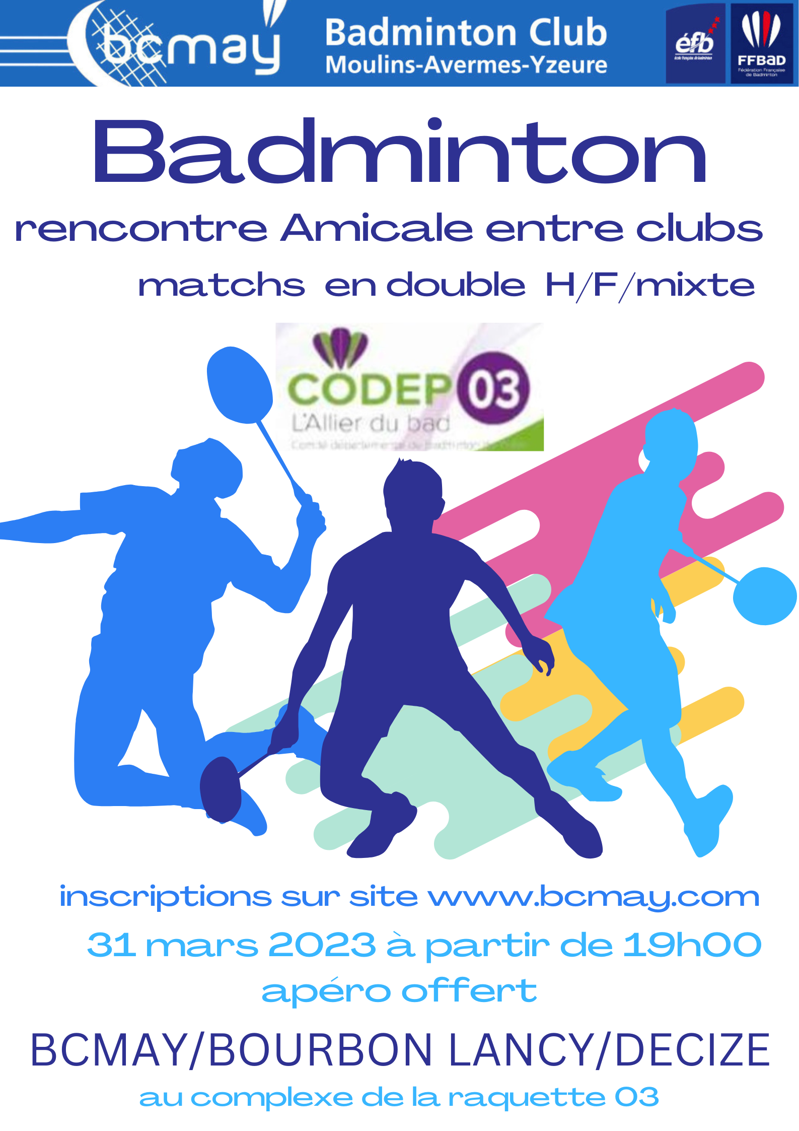 Inscriptions pour la soirée entre clubs du vendredi 31 mars 2023