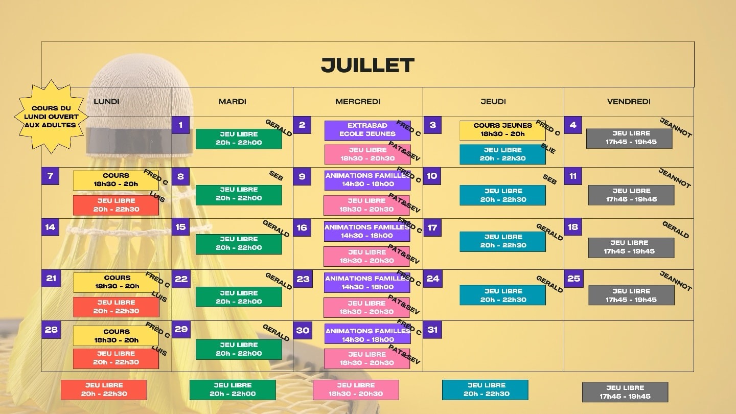 Créneaux juillet 2025