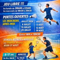 Créneaux estival juillet et aout 2026